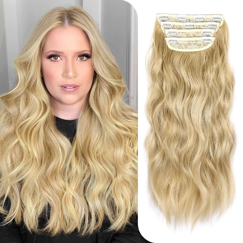 Clip-In Hair Extensions 20” Blonde‎ Mix – 4PCS Thick Wavy Natural Volume